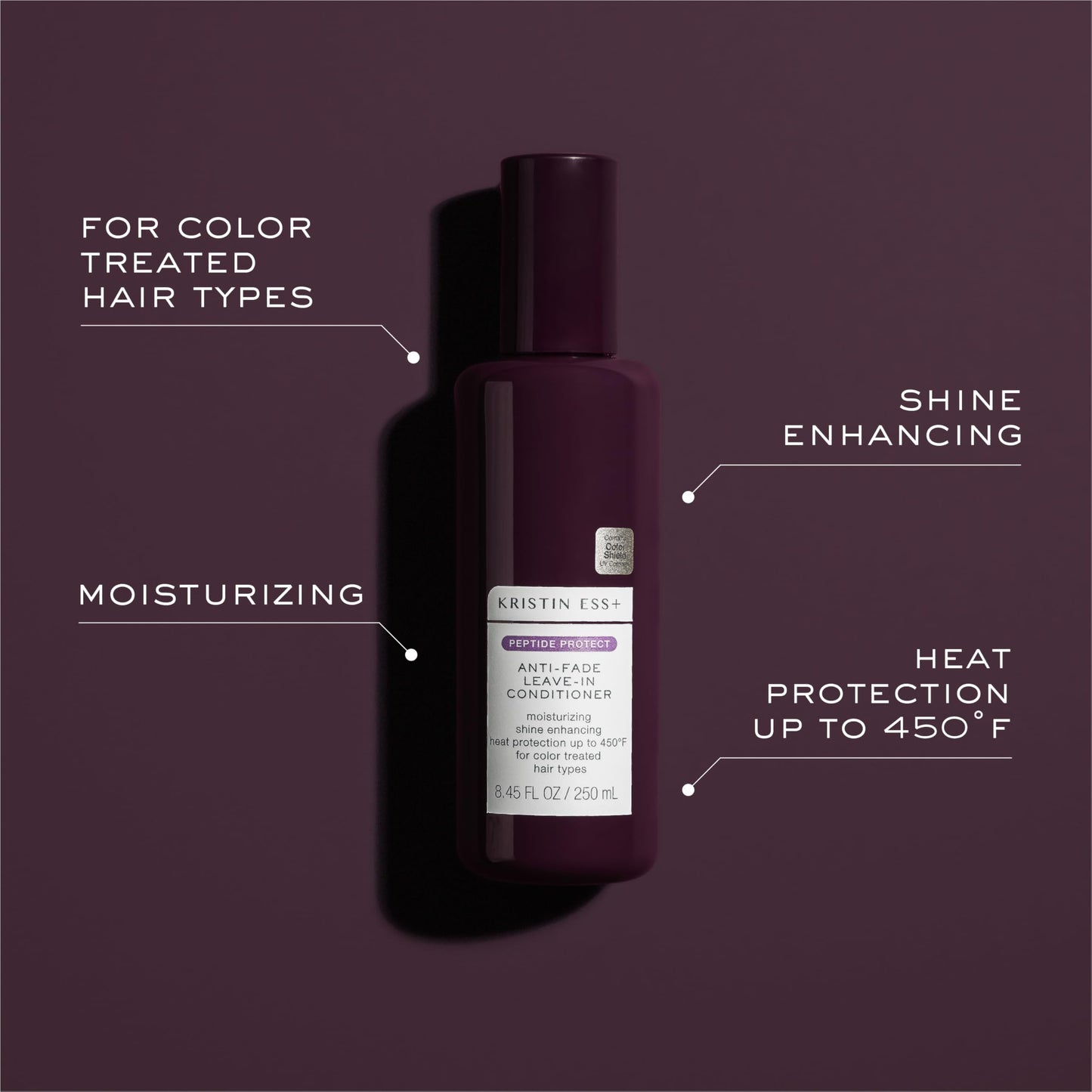 Kristin Ess+ Anti-Fade Moisturizing Leave-in Conditioner w/UV Color Shield & Peptides for Prolonged Color Vibrancy, Lightweight, Anti Frizz Heat Protectant - Sulfate & Paraben Free, Vegan, 8.45 fl oz