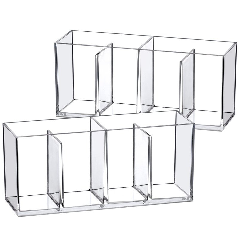 Amazing Abby - Glamour - 2-Pack Acrylic 4-Compartment Makeup Organizer, Transparent Plastic Makeup Brush Holder, Perfect Bathroom Vanity Storage Solution for Makeup Brushes, Eyebrow Pencils, and More