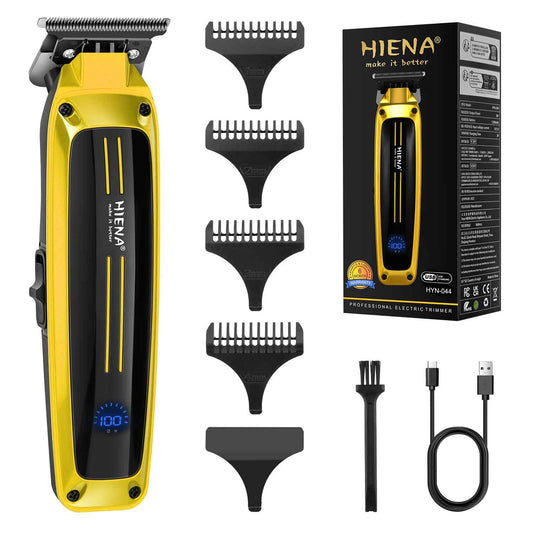 HIENA PRO Professional Electric Hair Trimmer for Men, Cordless Clipper Barber Haircut Tool with USB, Rechargeable T-Blade Precision Beard Trimmer, Perfect Gifts for Men(Gold)