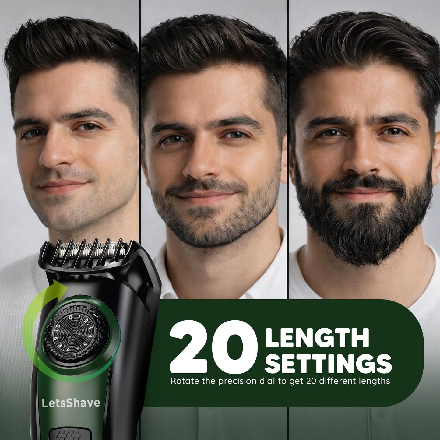 LetsShave Head, Body & Beard Trimmer for Men | Mens Full Body Hair Trimmer | Cordless | Stainless Steel Blade | Length Settings | Fast Charging Trimmer Men Black