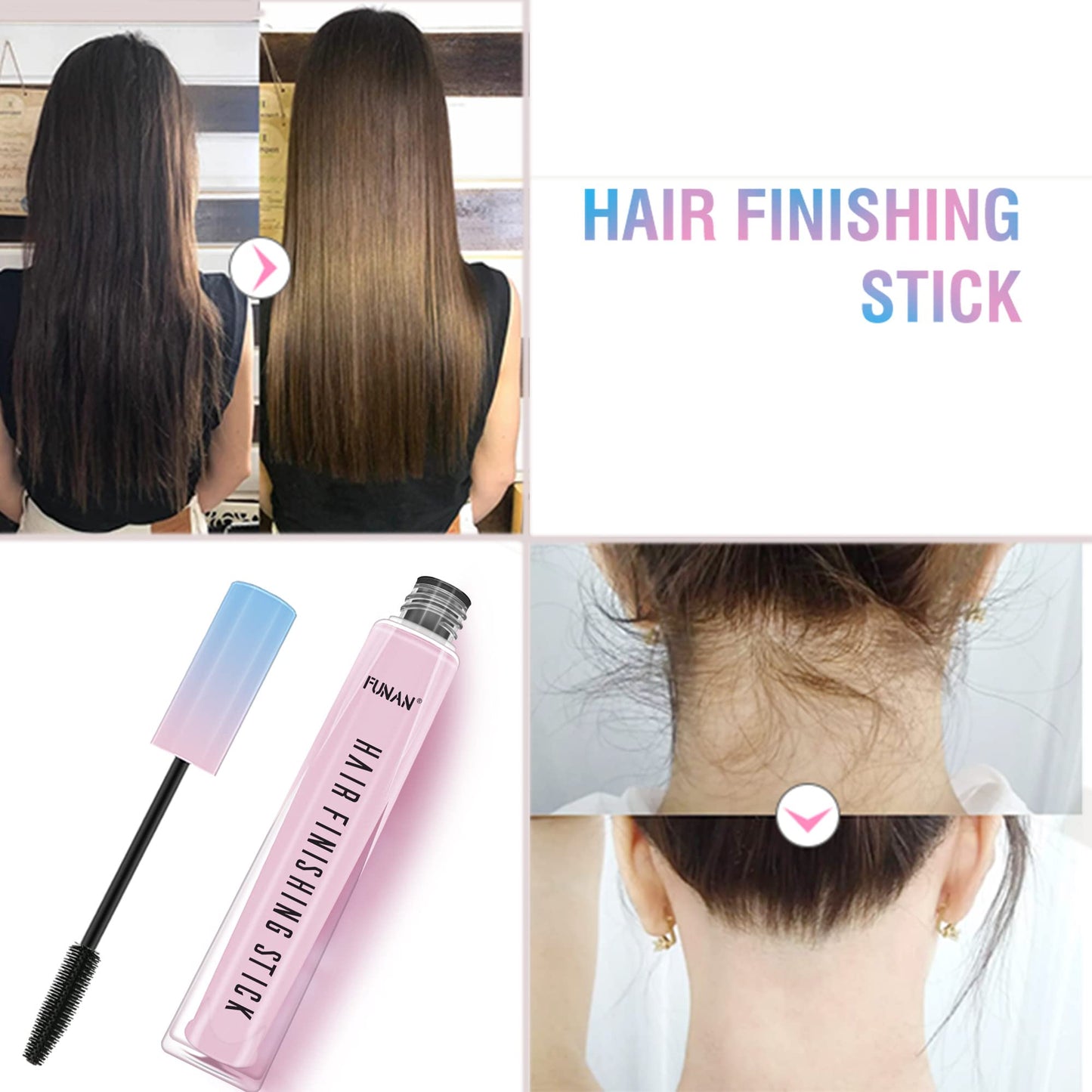 FUNAN Hair Finishing Stick 2 Pack, Flyaway Feel Stick Hair, Small Broken Hairs Finishing Cream, Non-Greasy and Non-Sticky