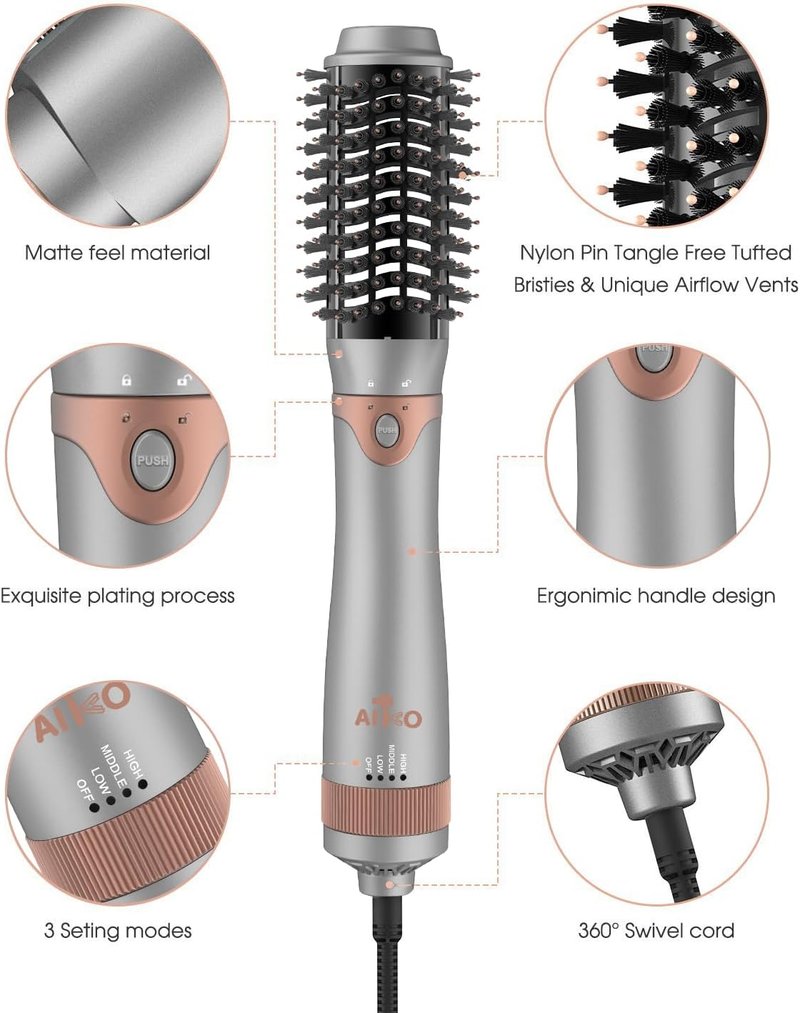 Aiko Pro 4-in-1 Blow Dryer Brush & Volumizer - Negative Ion Technology for Curling, Straightening & Styling