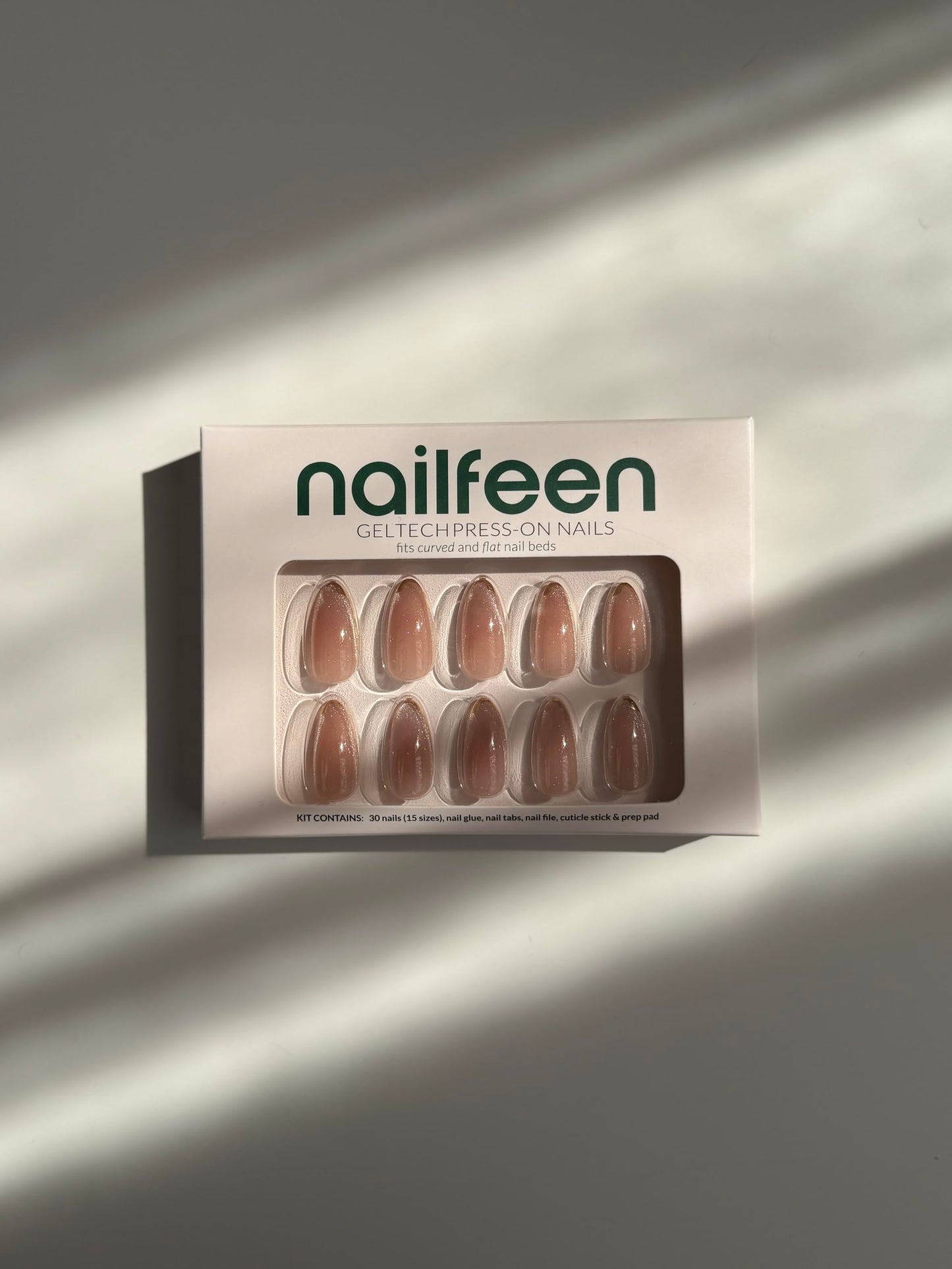 Nailfeen GelTech™ Press-On Nails - "Golden Hour" | Nude Cateye Gold Metallic | Medium Almond, Soft Gel Nails | 30 Nails in 15 Sizes