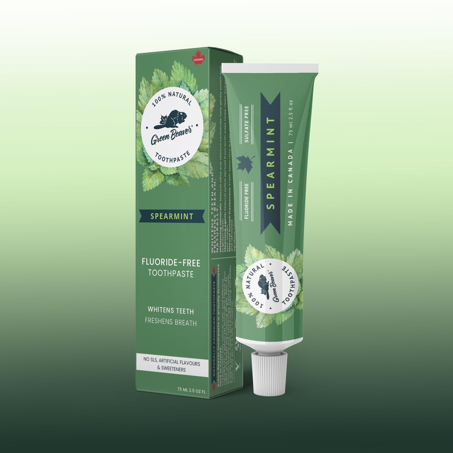 Green Beaver All Natural Organic Toothpaste, Vegan, Fluoride Free & Gluten Free Toothpaste, Spearmint Flavor, 75ml, 3 Pack