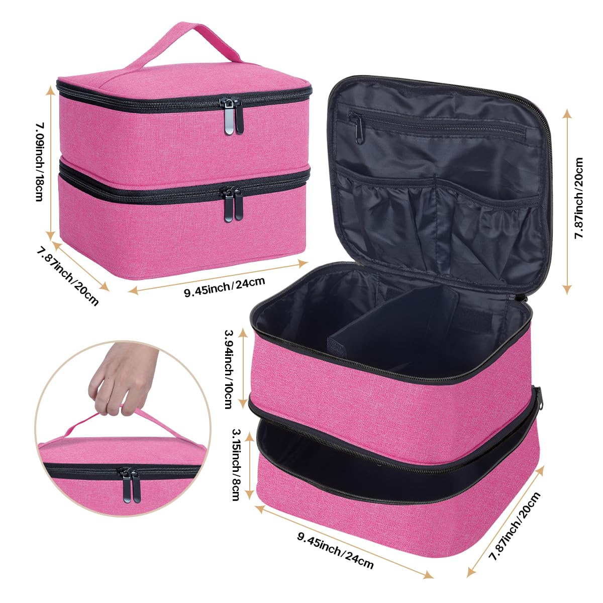 TANPADUAJI Double Layer Makeup Bag Portable Large Cosmetic Case Organizer with Adjustable Dividers Storage Travel Bag for Accessories Brushes Conditioner and Skin Care Products (Wine)