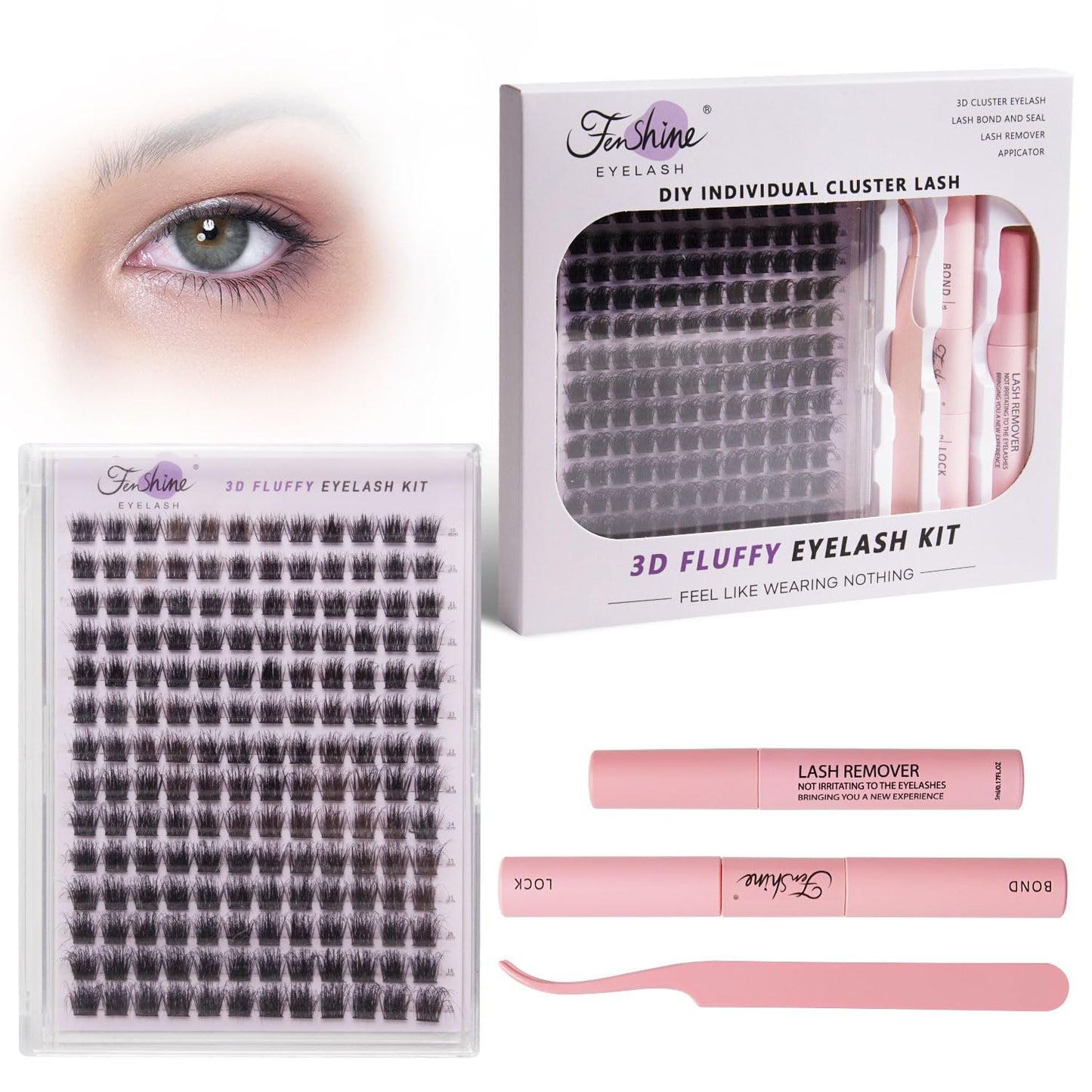 Fenshine Cluster Lashes Individual Lashes Wide Stem C/D Curl 9-15mm Length DIY Eyelash Extension Individual Soft False Lashes for Personal Use at Home (144pcs Mix 9-15MM, Eyelash Extension Kit)