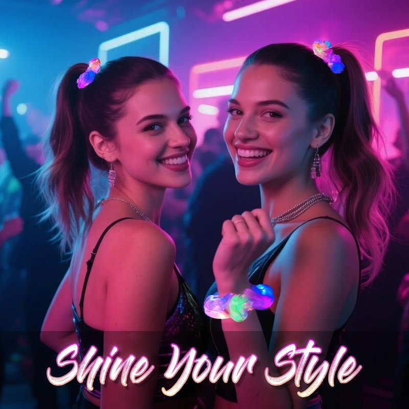 40 PCS Light up Scrunchies, 3 Glow Mode, Hair Accessories for Women, Glow in the Dark Party Supply for Festival Rave Slumber Party