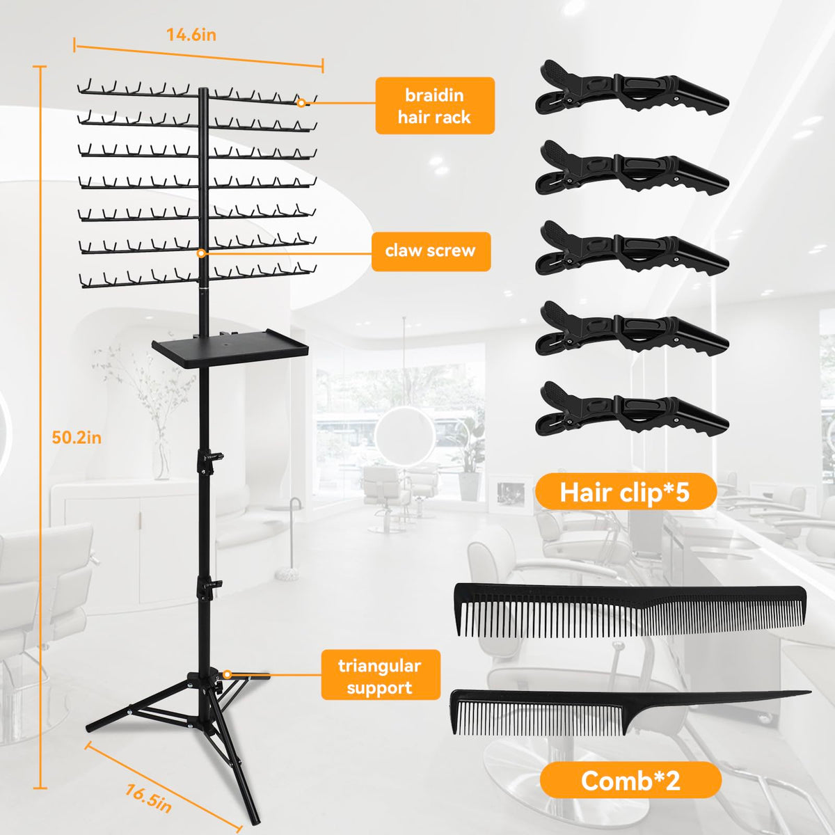 BRIAN & DANY 140-Peg Braiding Hair Rack Standing, Height Adjustable Hair Extension Holder with Salon Tray, Hair Separator Stand for Hairstylist Braiders, Black