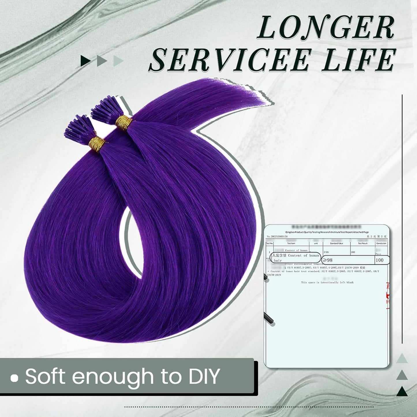 RUNATURE I Tip Hair Extensions - Purple Highlight Human Hair | 16 Inch, 20g, Soft & Smooth for Easy Maintenance