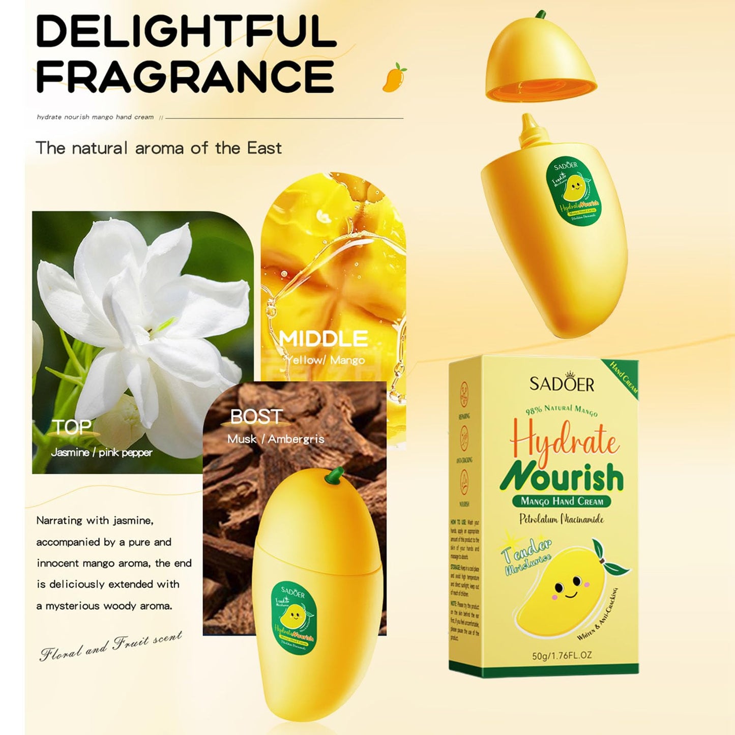CLY AMS Mango Hand Milk, Mango Moisturizing Hand Cream for Dry Cracked Hands and Skin, Fruit Hand Lotion with Natural Plant Fragrance