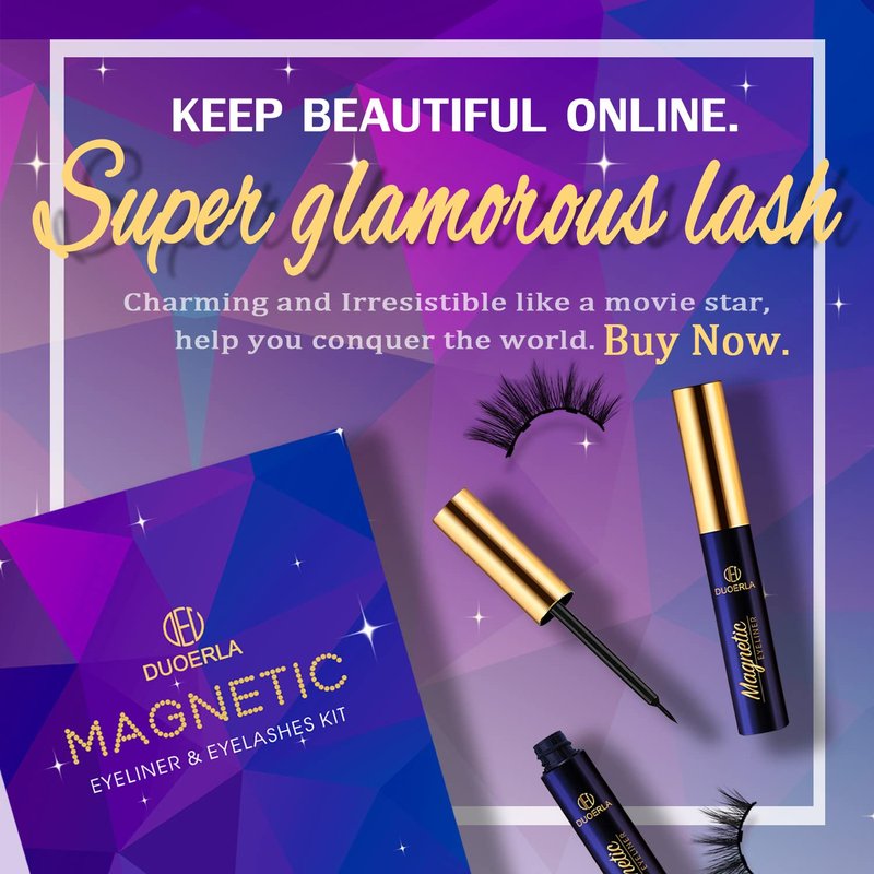 Magnetic Eyelashes with Eyeliner Kit | 7 Pairs Wispy Cat-Eye Lashes - Reusable, Cruelty-Free, Easy Application
