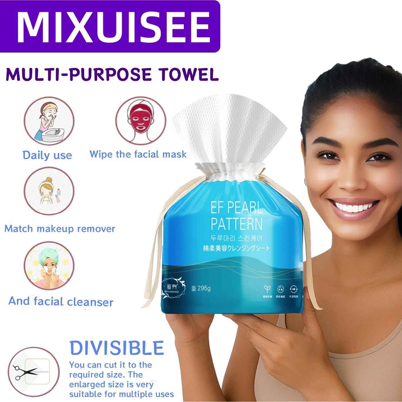 Face towels roll。Hanging face towel disposable，Disposable face towels, MIXUISEE cotton face cloths，super thick 150% face wipes, Suitable for makeup removal and cleansing (Thickened 140 PCS)