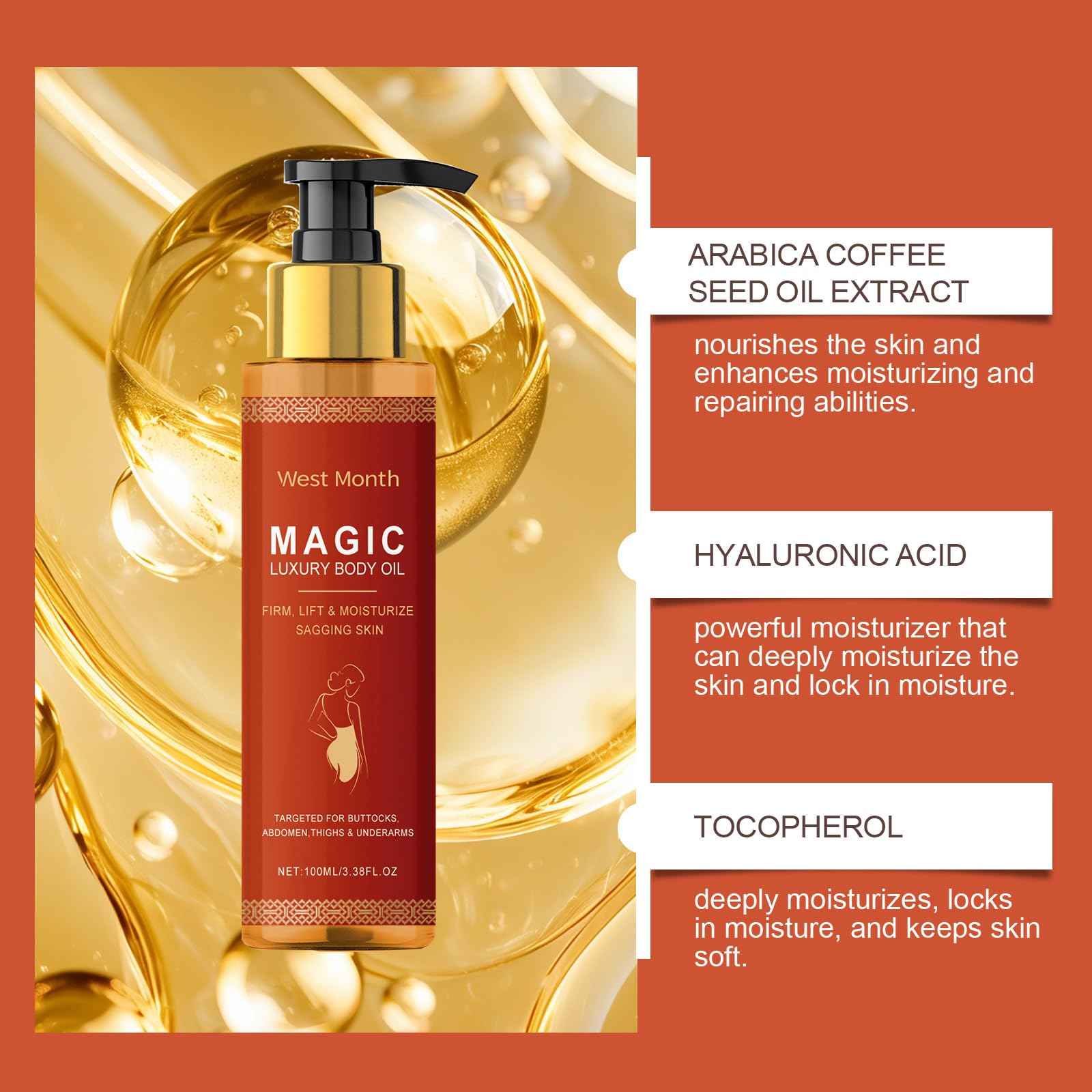 Magic Body Firming Oil, Natural Firming Oil Hydrating Skin, Lightweight & Non-Greasy for Women