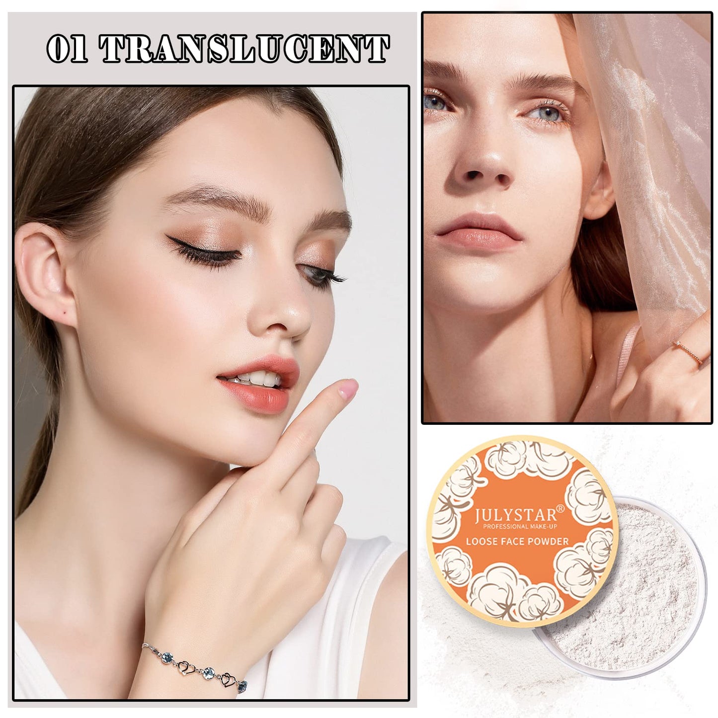 QIUFSSE Setting Powder Loose Face Powder Matte Soft Smooth Oil Control Long Lasting Loose Setting Powder Makeup For Natural Flawless #01 Translucent
