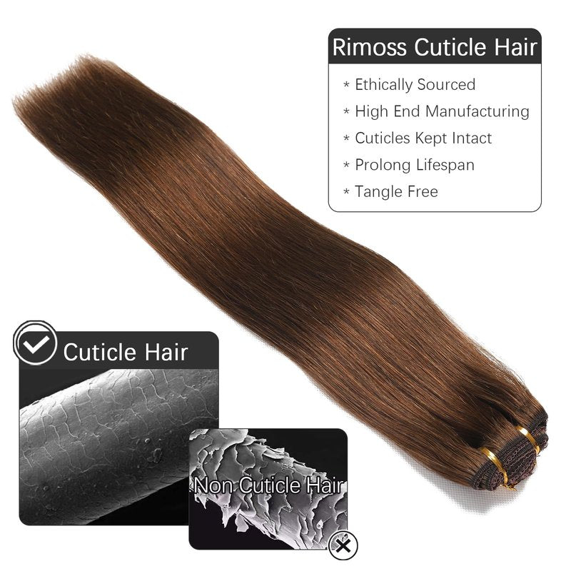 Rimoss Clip in Hair Extensions Real Human Hair - Chocolate Brown Color, 16 Inch 7pcs - Soft Remy Hair Extensions Real Human Hair Clip ins Straight for Women (#4 16 Inch)