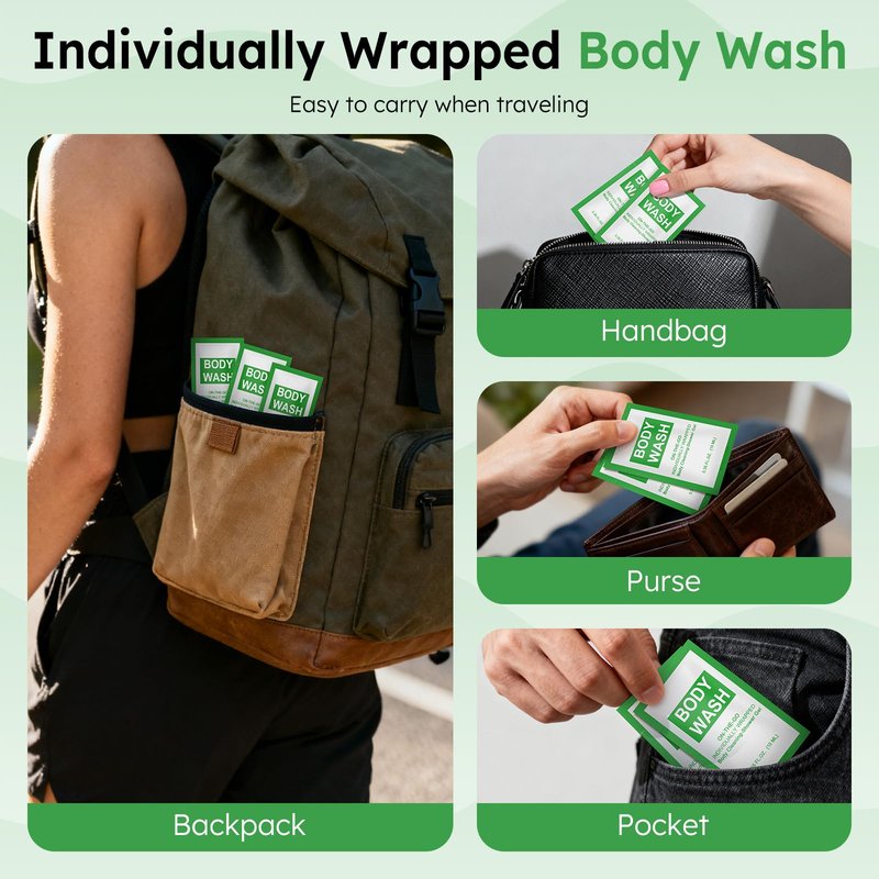 FAOEHN Travel Size Body Wash Packet Bulk Pack of 200,Individually Wrapped 0.35 fl oz(10 ml) Disposable Small Mini Bath Shower Gel Toiletries Supplies for Hotel,Guests,Homeless,Charity,Gym