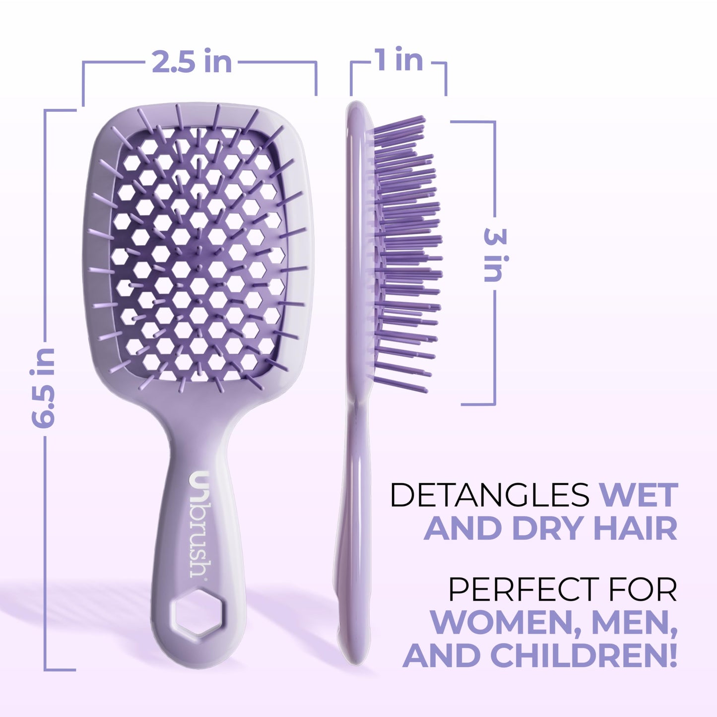 FHI Heat UNbrush Mini Detangler Brush for Pain-Free Brushing on All Wet or Dry Hair Types — Durable Duoflex Anti-Static Bristles, Lightweight Handle, Vented Mini Hair Brush, Lilac Light Purple