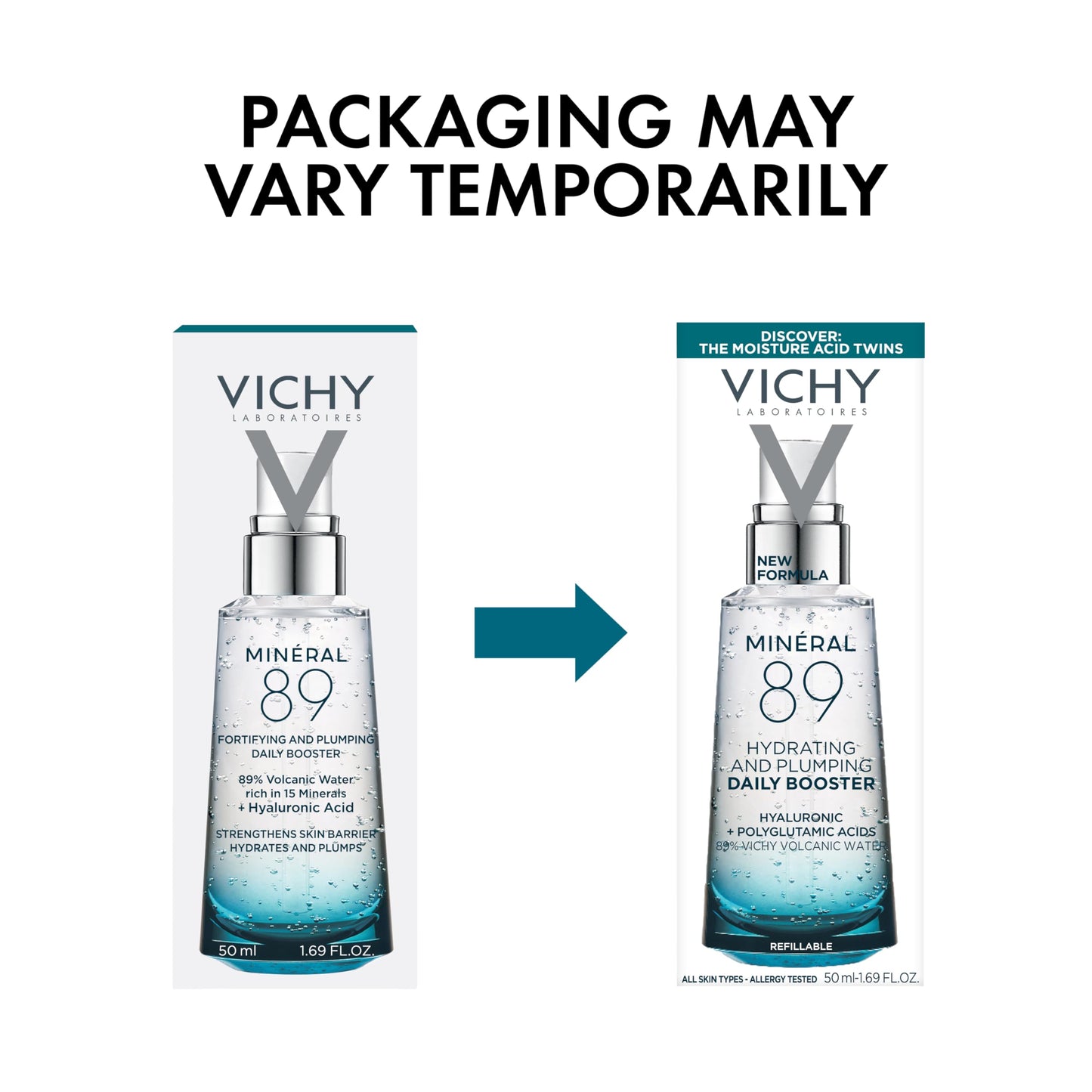 Vichy Mineral 89 Booster, Pure Hyaluronic Acid Serum for Face with Polyglutamic Acid for Skin Barrier Repair, Plumps & Hydrates, Lightweight Hydrating Serum, Oil-Free, Non-Sticky, 2.53 Fl Oz