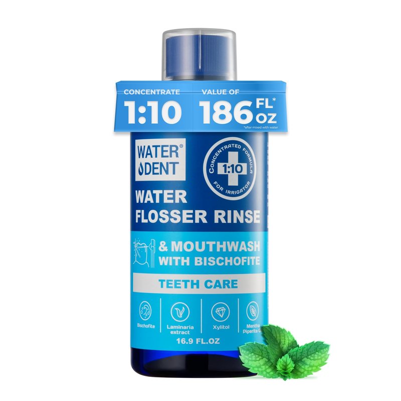 Concentrated Water flosser Rinse & Mouthwash | Add to Oral irrigator | Mint Flavor | When dilluted 186 fl.oz | Alcohol and Fluoride Free| Pack of 1 = 16.9 fl.oz WATER DENT