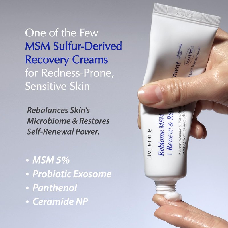 liv.reome MSM Sulfur-Derived Redness Recovery Cream for Sensitive, Thin Skin – Probiotic Exosome + Panthenol + Ceramide NP