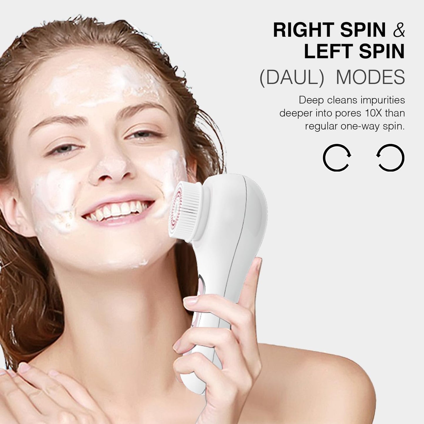 UMICKOO Electric Facial Cleansing Brush, 2-Way Rotating Face Scrubber for Daily & Deep Cleaning, 3 Modes, 5 Brush Heads, Rechargeable, IPX7 Waterproof for All Skin Types
