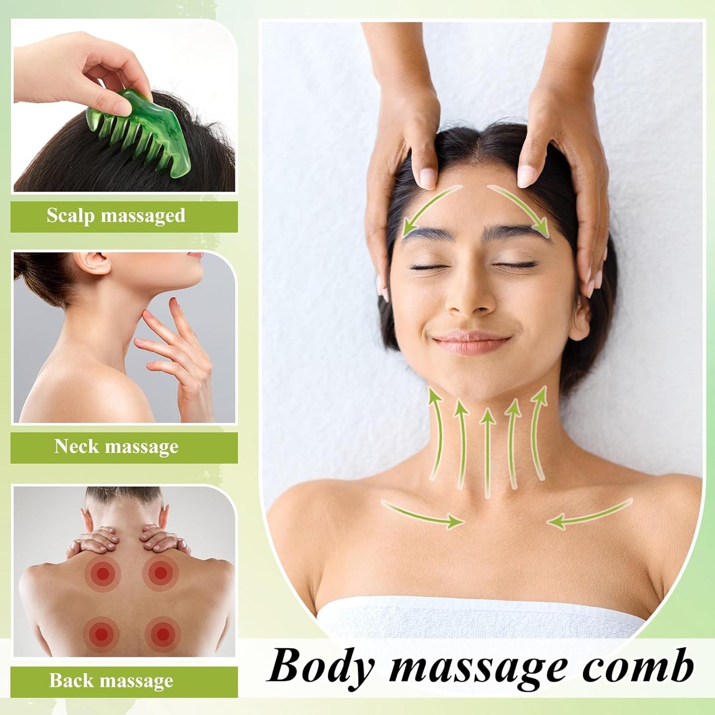 Jade Eye Mask and Hair Comb Set - Green Jade Stone Facial Cooling | Gua Sha Scalp Massager for Puffiness Relief