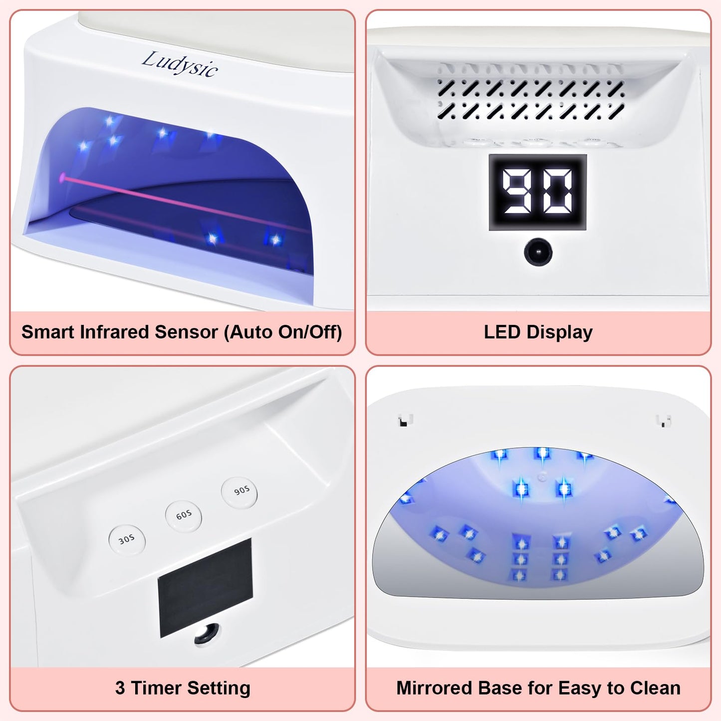 Ludysic UV LED Nail Lamp with Hand Pillow,48W UV Light for Gel Nails Nail Dryer with Smart Sensor, LCD Display Fast Curing Gel Nail Polish Nail Art Tools Manicure(White)