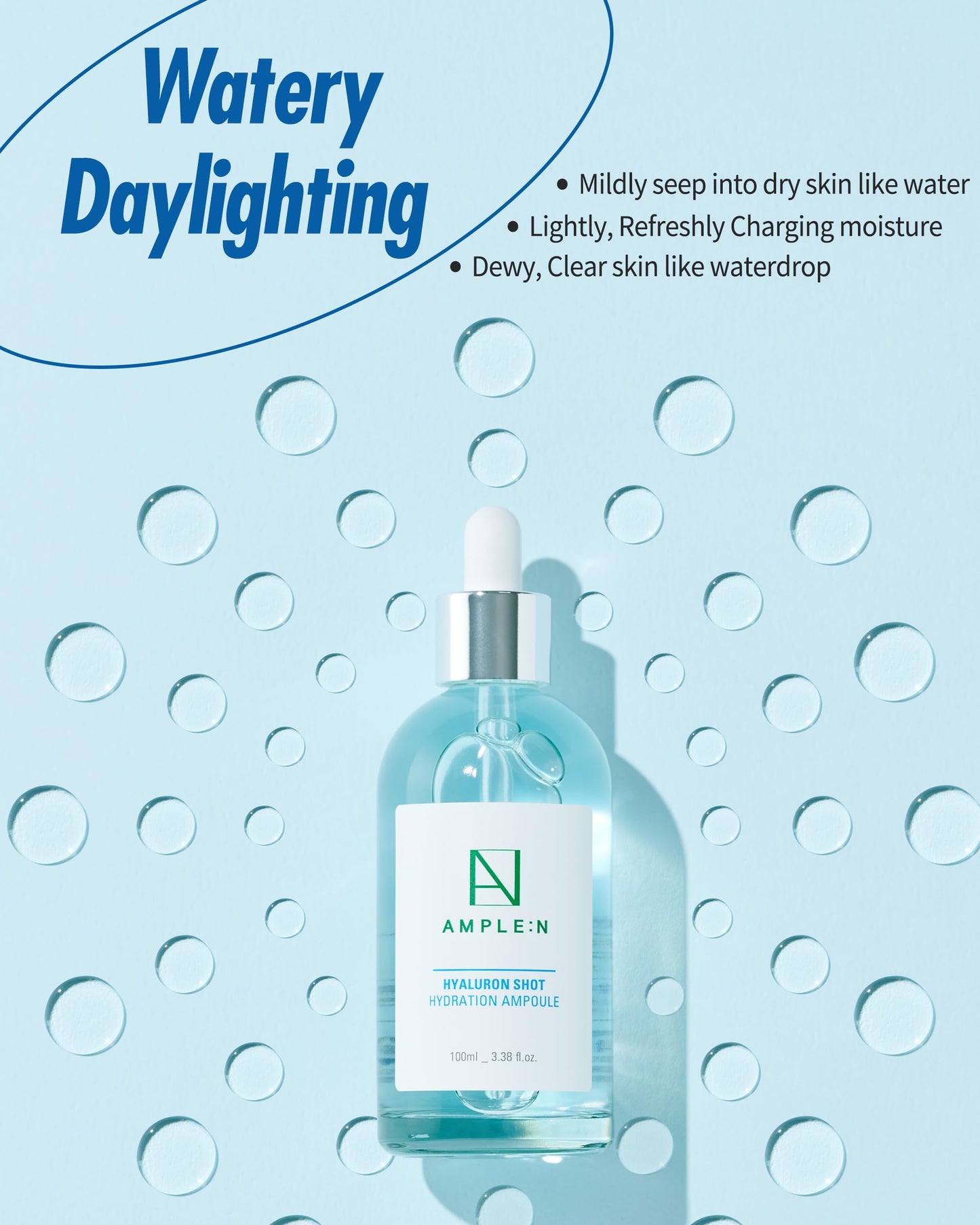 AMPLE:N Hyaluron Shot Hydration Serum – Plumping Face Serum with Hyaluronic Acid and Xylitol - Ultra Hydrating Moisturizer to Reduce Wrinkles and Restore Vitality and Glow, 3.38 fl.oz.