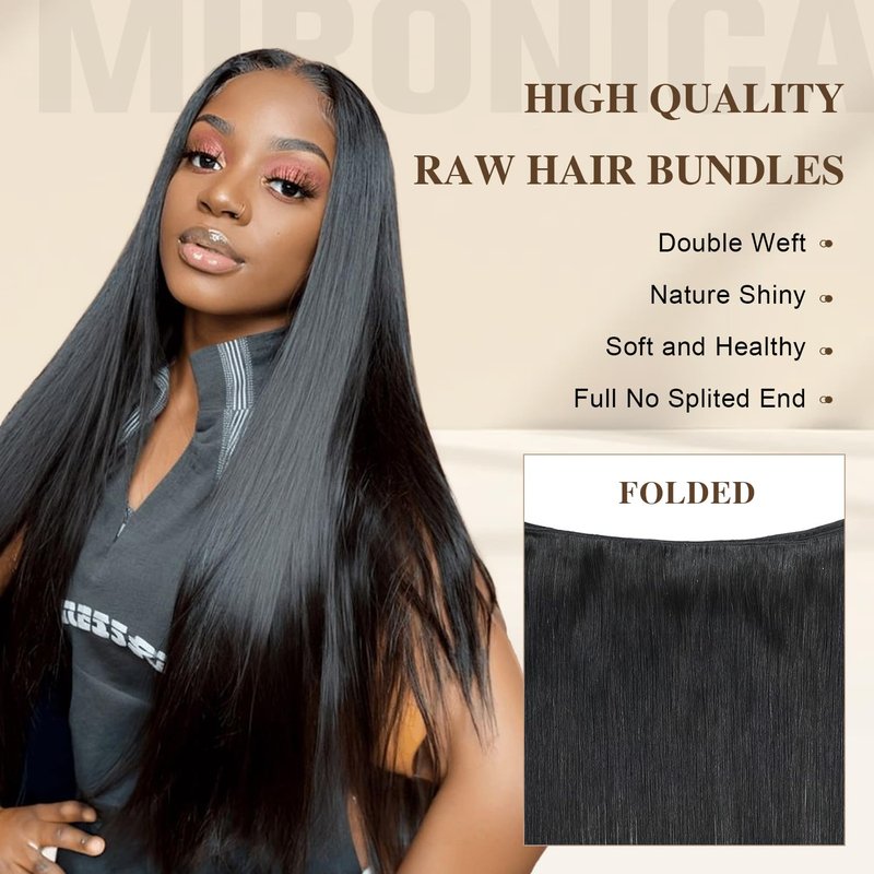 MIRONICA Straight Human Hair One Bundles 22 Inch 12A Brazilian 1 Bundles Human Hair 100% Unprocessed Virgin Hair Double Machin Weft for Black Women Natural Black Color Hair Extensions