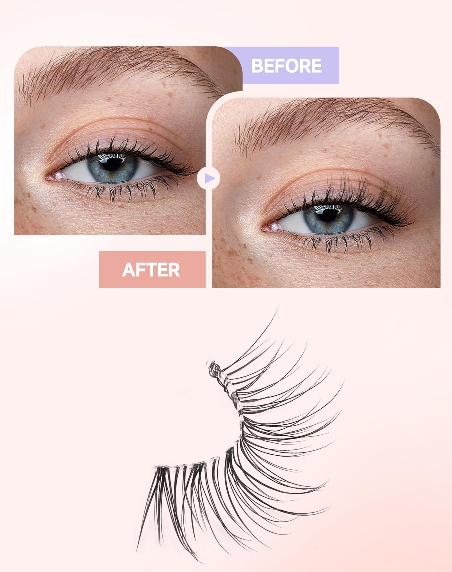 Easeful Half Lashes Natural Corner Eyelashes Wispy Natural Look Clear Band 3/4 Lashes Half-01