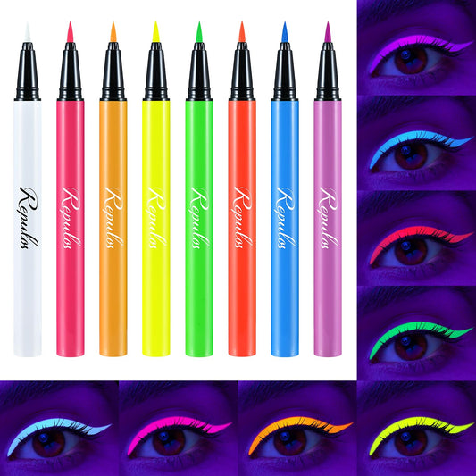 REPULOS 8 PCS UV Neon Liquid Eyeliner Set, Matte Colored Eyeliners Pen, Colorful Waterproof Smudge-proof High-Pigmented Liners, Colorful Eye Makeup For Rave Party Music Festival
