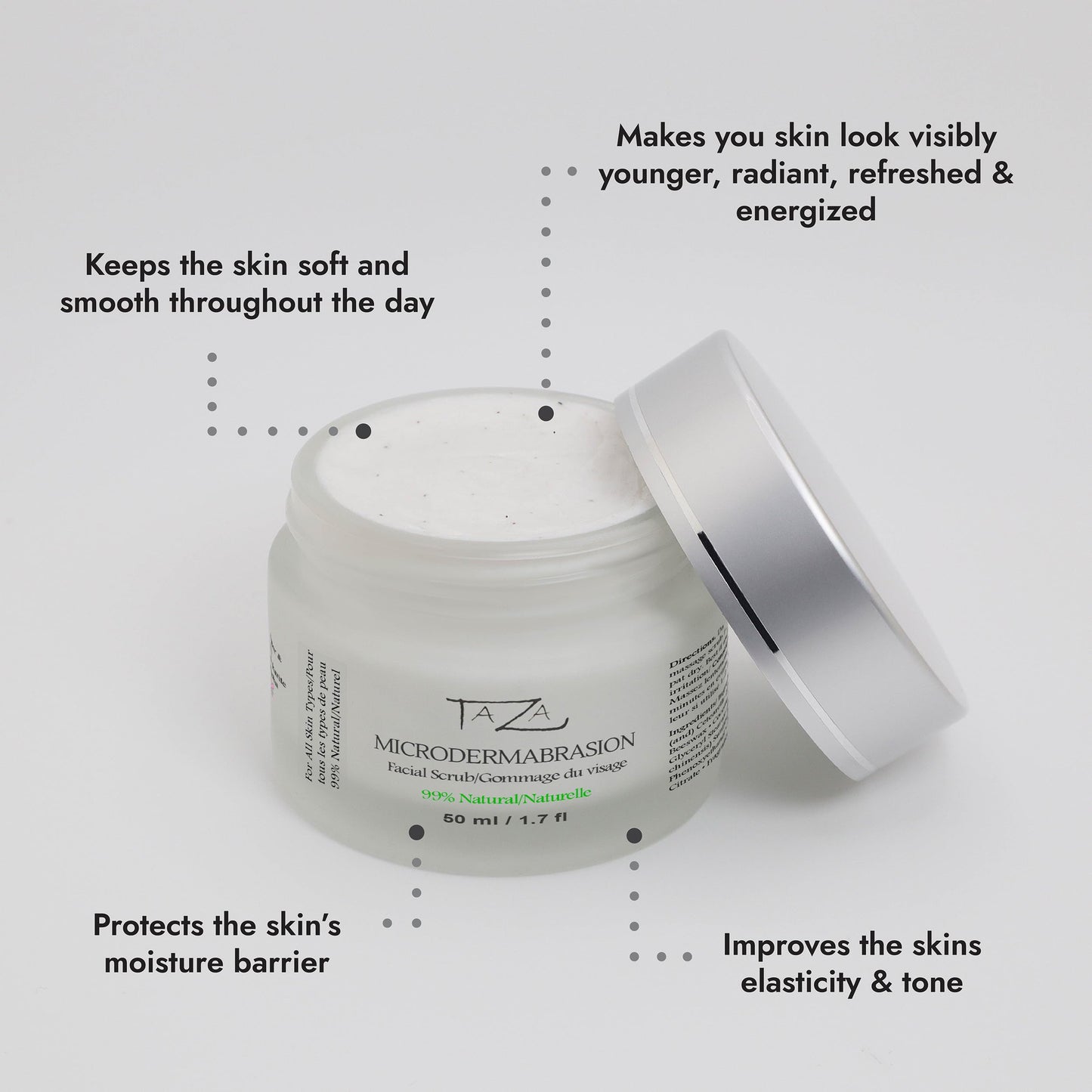 Premium Taza Natural Microdermabrasion Scrub, 50 ml (1.7 fl oz) ♦ Radiant Complexion ♦ With: Shea Butter, Coconut Oil, Grapeseed Oil, Almond Oil, Cocoa Butter