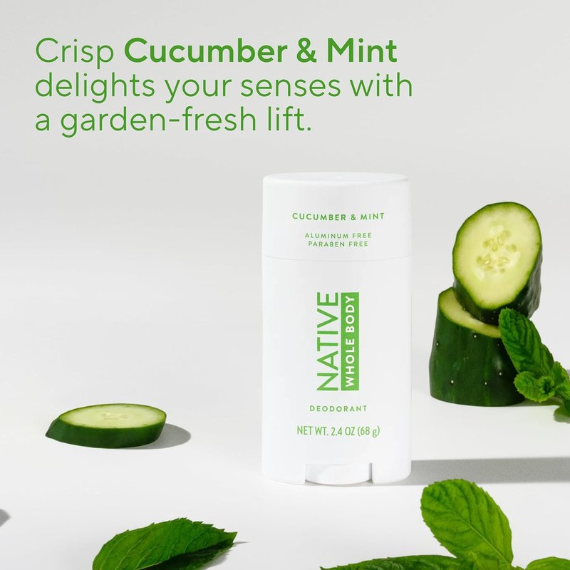 Native Whole Body Deodorant - Cucumber & Mint Scent | 72-Hour Odor Protection, Aluminum-Free, 2.3oz