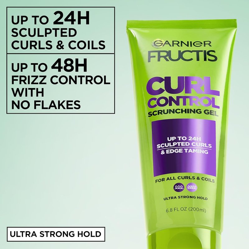 Garnier Fructis Curl Control Scrunching Hair Gel - 24 HR Frizz Control for Curly & Wavy Hair | 6.8 Fl Oz, 3 Pack