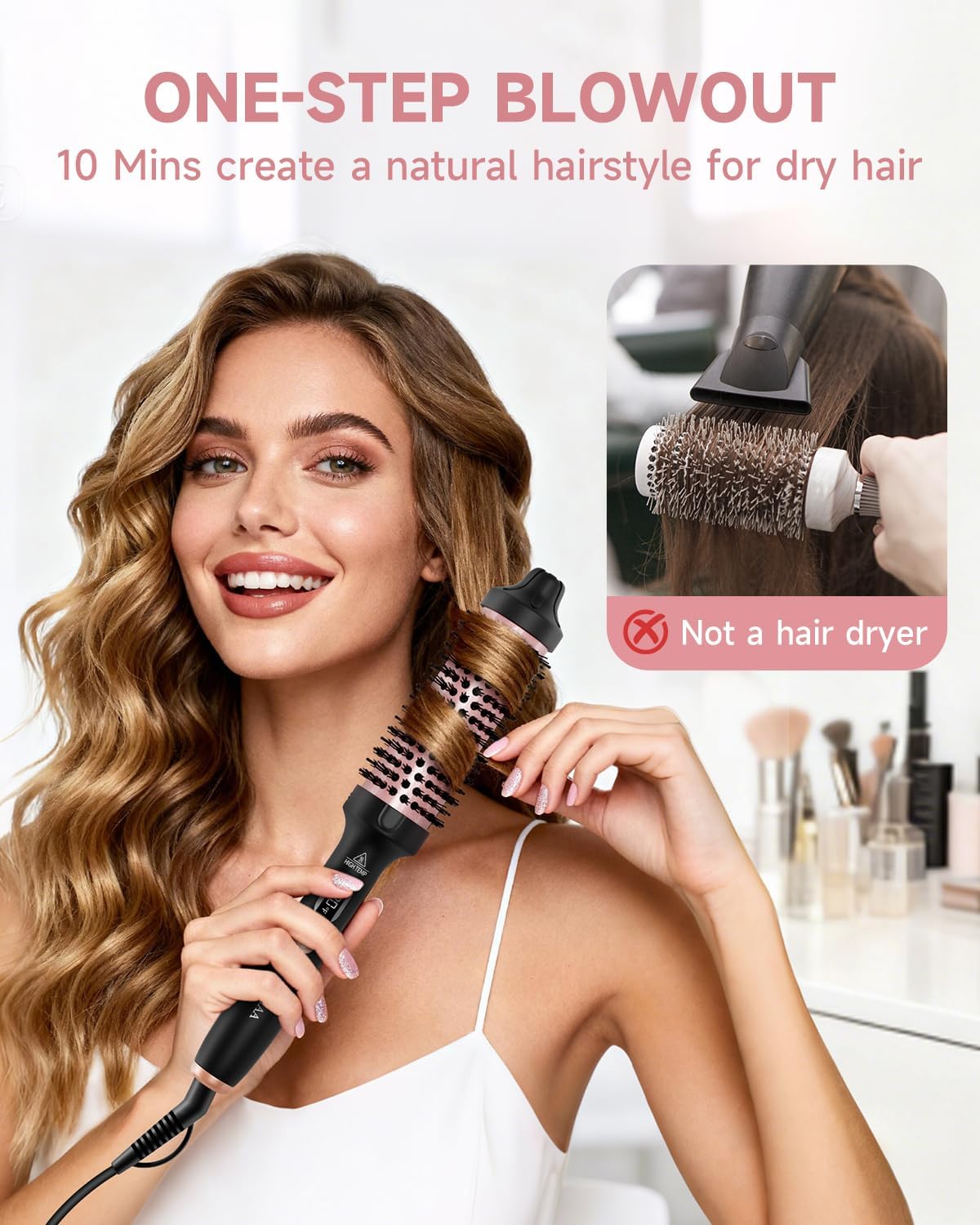 Heated Round Thermal Brush - 1.5 Inch with 3 Temperature Settings | Fast Blowout, Reduces Frizz, Includes Velvet Pouch