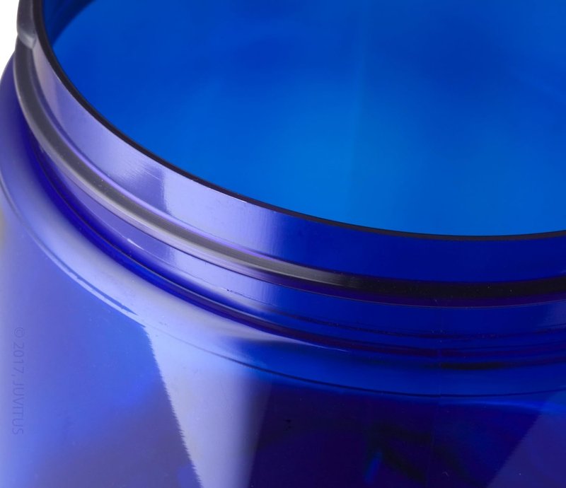 JUVITUS 16 oz Cobalt Blue Refillable PET Plastic Jars - Black Lid | 6 Pack