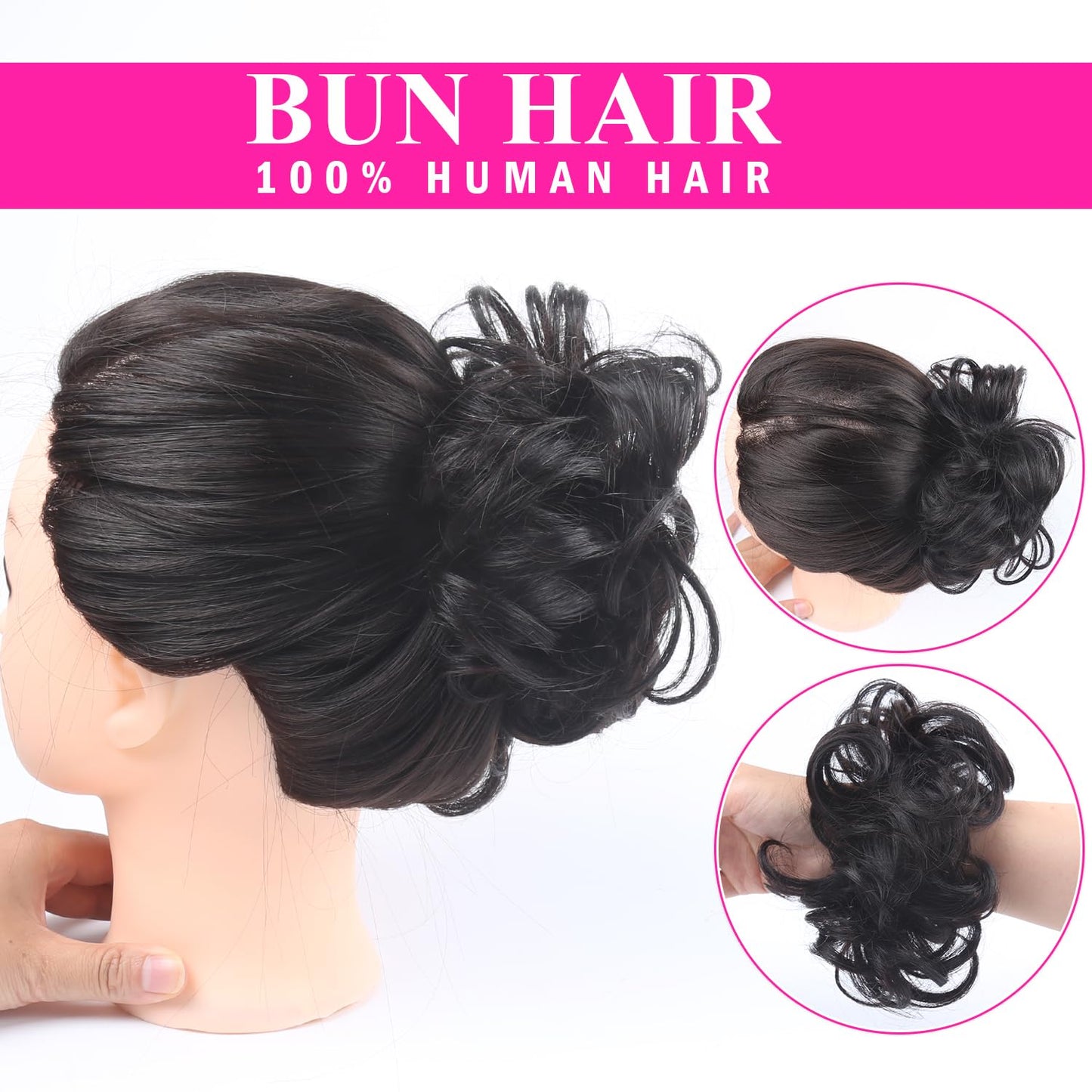 RESACA Messy Bun Hair Piece Human Hair Ponytail Dark Brown Human Hair Extension Accessories Elastic Easy Scrunchie for Girls and Women 2 Count