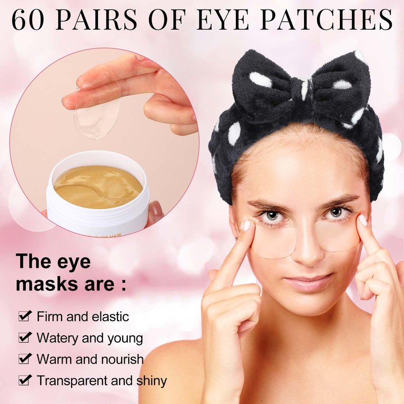 Viozakanry 96 Pcs Face Mask Set Hydrating Clean Suitable for Sensitive Skin, Including 30 Peel-off Facial Masks, 4 Clay Masks, 60 Pairs of Under-eye Patches, a Mask Brush, and a Face-washing Headband