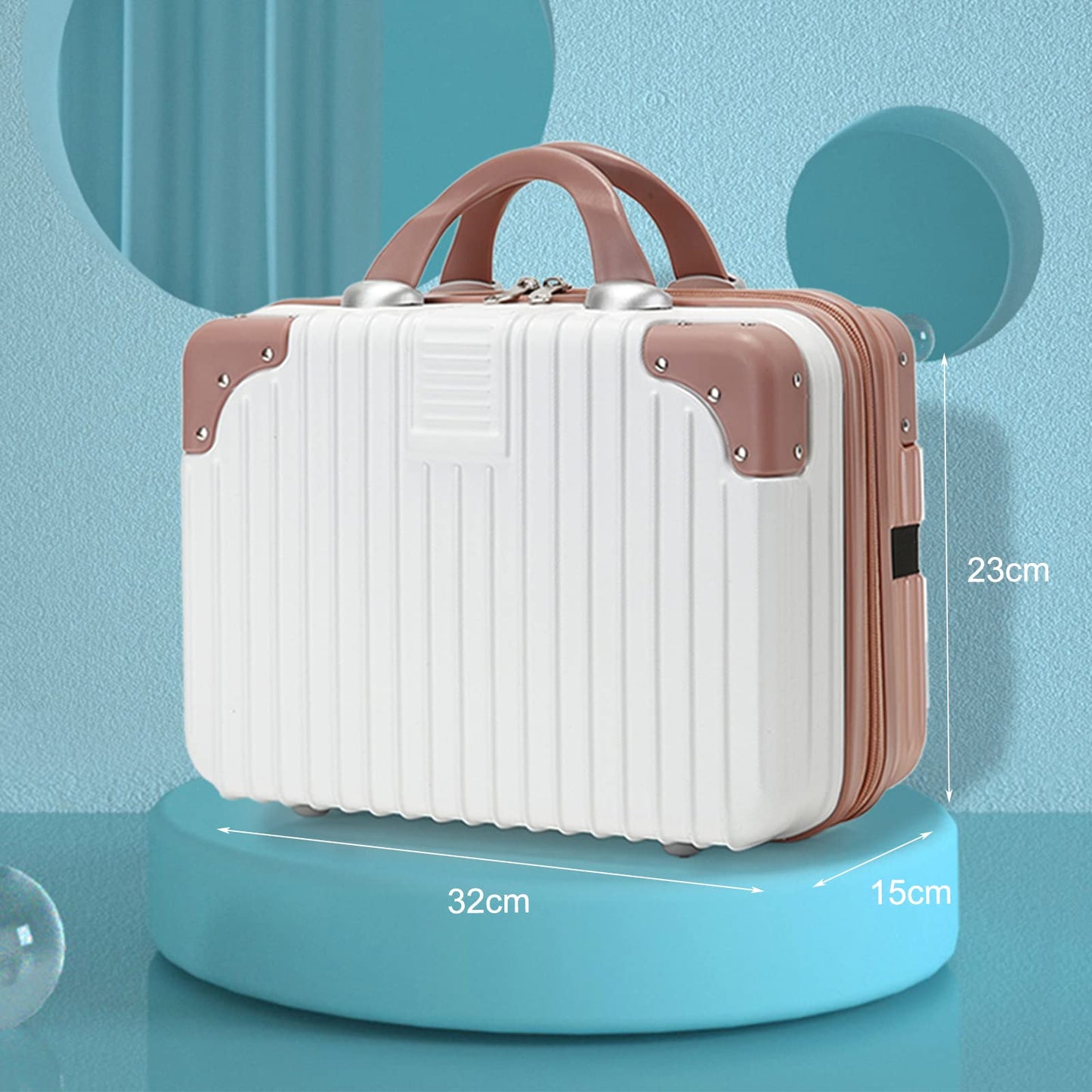 HAHONIA 14 Inch Makeup Travel for Women Girl,11L Hard Shell Vanity Cases with Elastic Band and Zipper, Portable Waterproof ABS Cosmetic Case for Travel