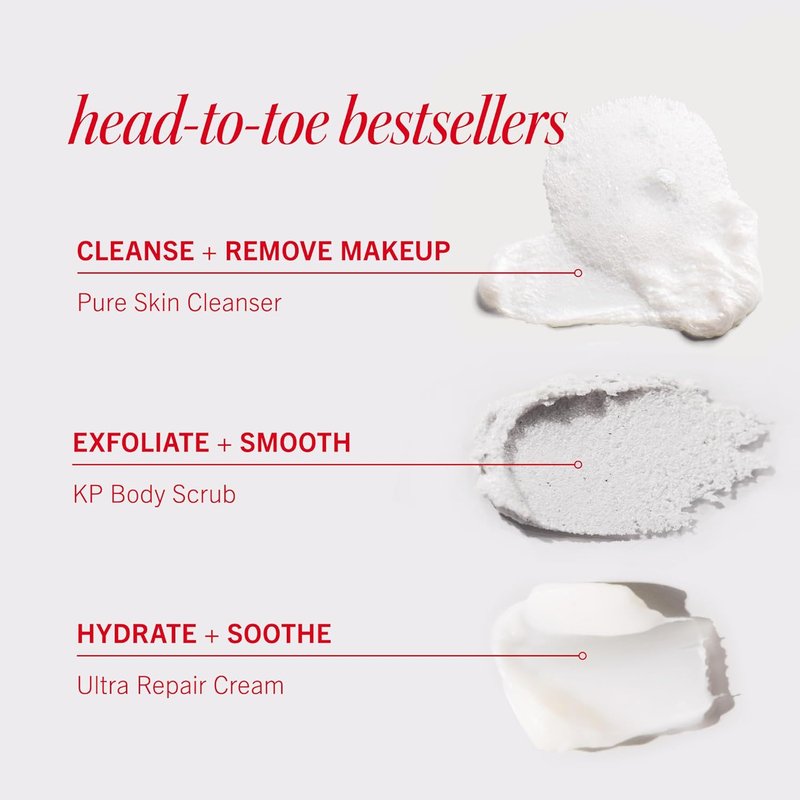 First Aid Beauty Cleanse, Smooth + Hydrate Kit | Travel Size Facial Cleanser, KP Body Scrub & Ultra Repair Cream