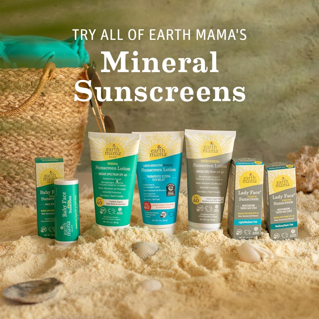 Earth Mama Baby Mineral Sunscreen Lotion SPF 40 - (2 Pack) 3 oz - Non-Nano Zinc - Broad Spectrum for Babies, Kids & Family - Water Resistant Sun Protection