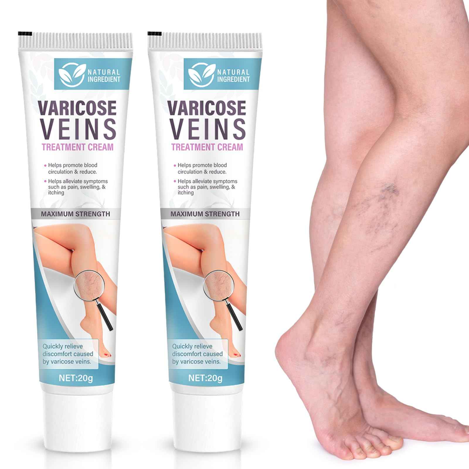Varicose Veins Treatment for Legs, Varicose Veins Cream - Improves Blood Circulation, Reduces Varicose Veins and Heaviness, 2 Count