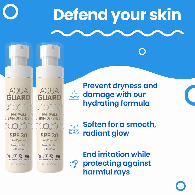 AQUA GUARD Beauty Pre-Swim Skin Defense | Prevents Dry, Itchy Skin | Protects from Pool Chemicals | Hydrating Formula | Made in California | Paraben, Phthalate & Gluten-Free (2-Pack)