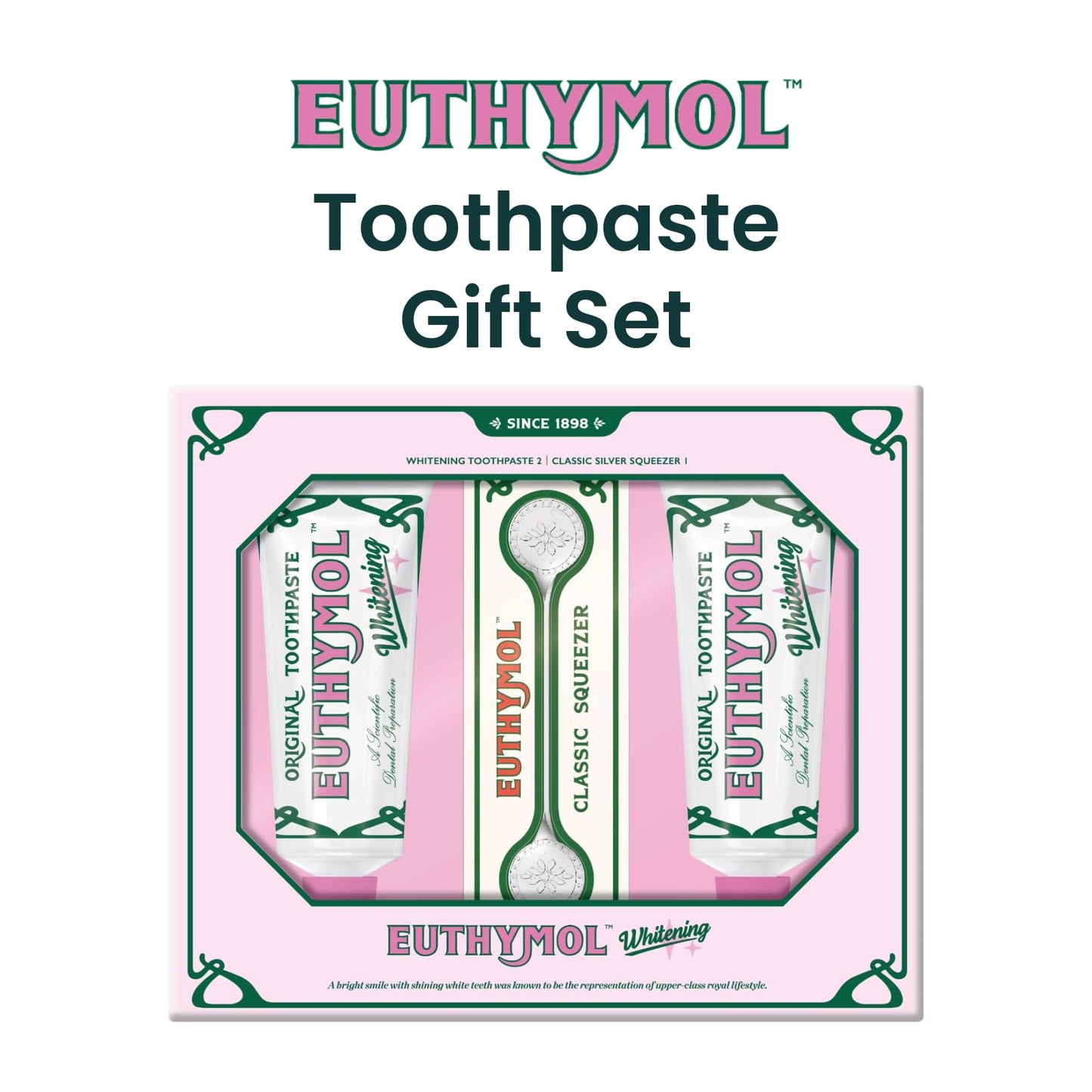 EUTHYMOL Whitening Toothpaste Gift Set (3.7fl oz*2, Sqeezer Set) - Stain Removal in 2 Weeks, Long-Lasting Freshness for Sensitive Gum & Teeth. Bad Breath, Cavity Prevention