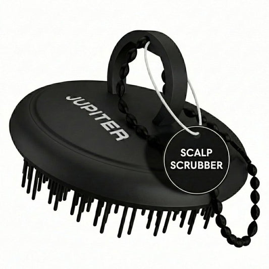 Jupiter Scalp Exfoliator - Scalp Massager Tool for Wet & Dry Hair - Ergonomic Detangler Brush - Dandruff Comb & Scrub to Remove Dandruff & Buildup and Support Circulation - Black