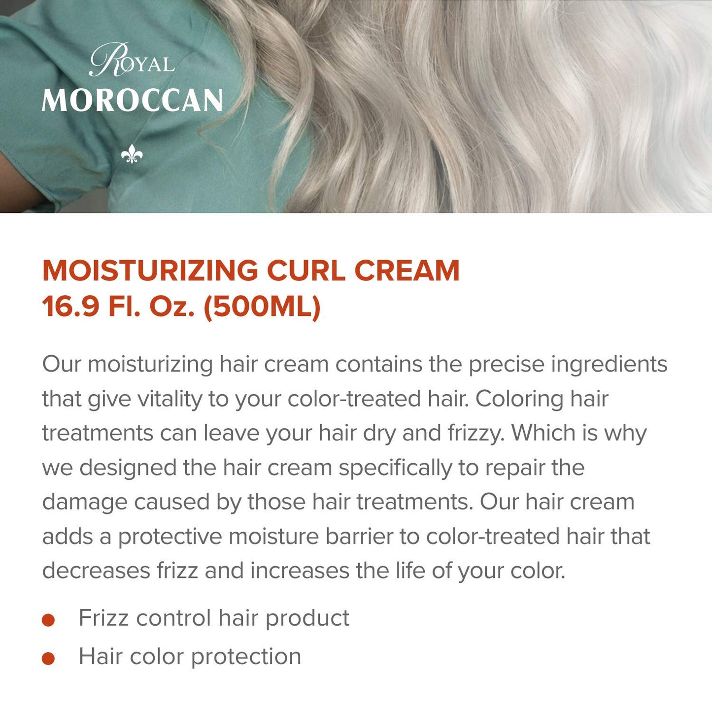Style Cream for Frizzy Hair Control and Color Treated Hair | Style Defining Cream | Moisturizing Style Conditioner Cream | Hair Styling Cream (Royal Moroccan Argan Oil Hair Products | (500 ml 16.9)