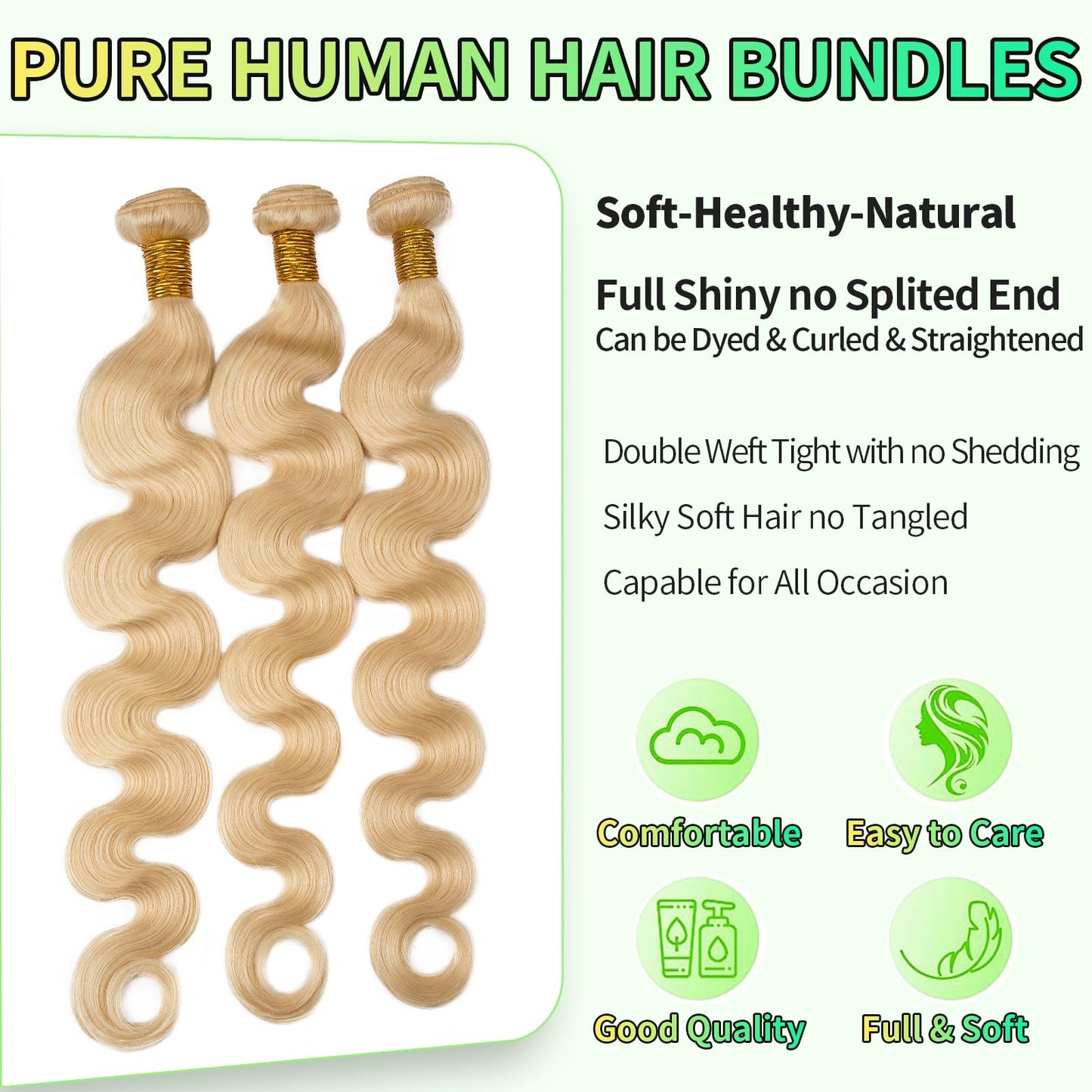 Human Hair Bundles Body Wave Blonde Color, 16 Inch - 1 Bundle - #613, Antousha Body Wave Bundles Human Hair 12A Brazilian Virgin Wavy Hair Bundles for Women