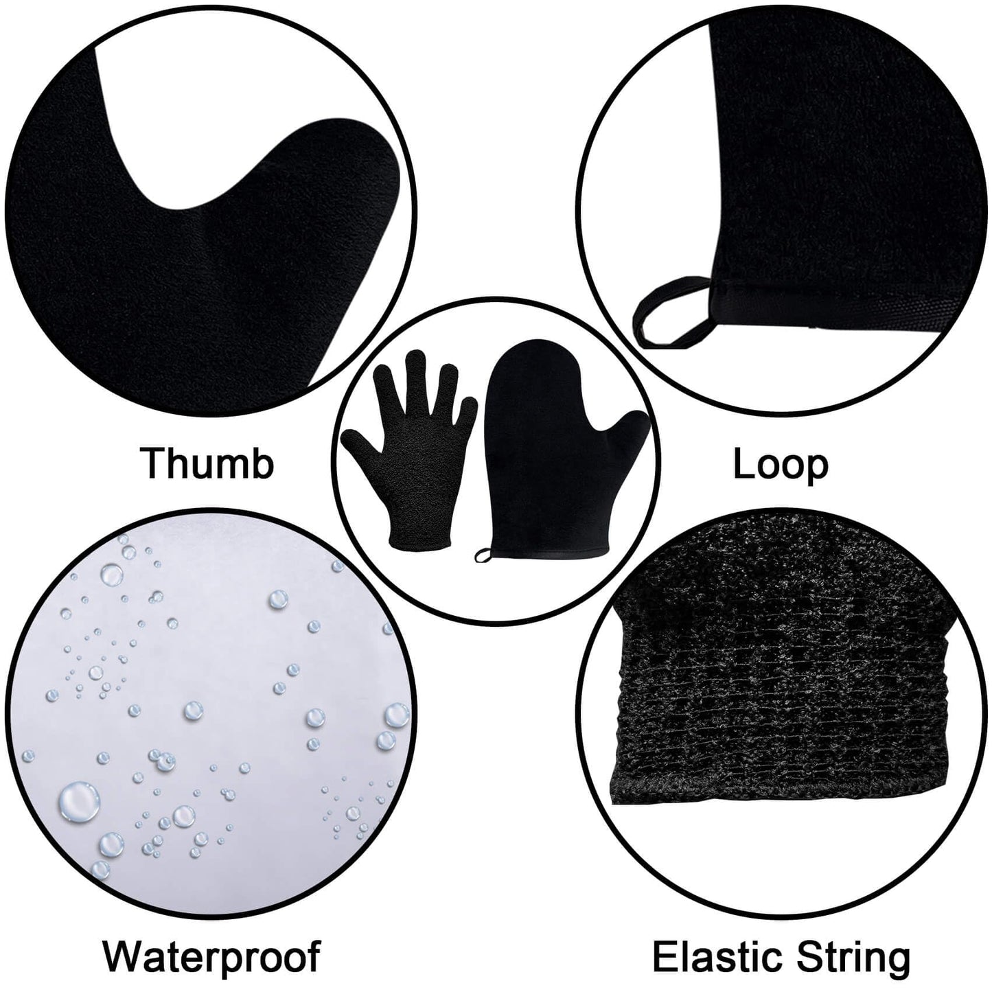 ZOQINI Self Tanning Mitt Kit, Velvety Soft Tanner Mitt, Back Tanning Applicator, Exfoliating Glove, Angled Face Tanner Brush for Sunless Tanning Oil Lotion Mousse Gel (Black 4 Pack, Boxed)