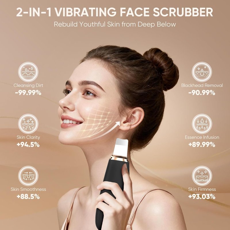 Silicone Face Scrubber - 2-in-1 Rechargeable Blackhead Scraper & Cleansing Brush | IPX7 Waterproof, Deep Cleansing for All Skin Types (Black)