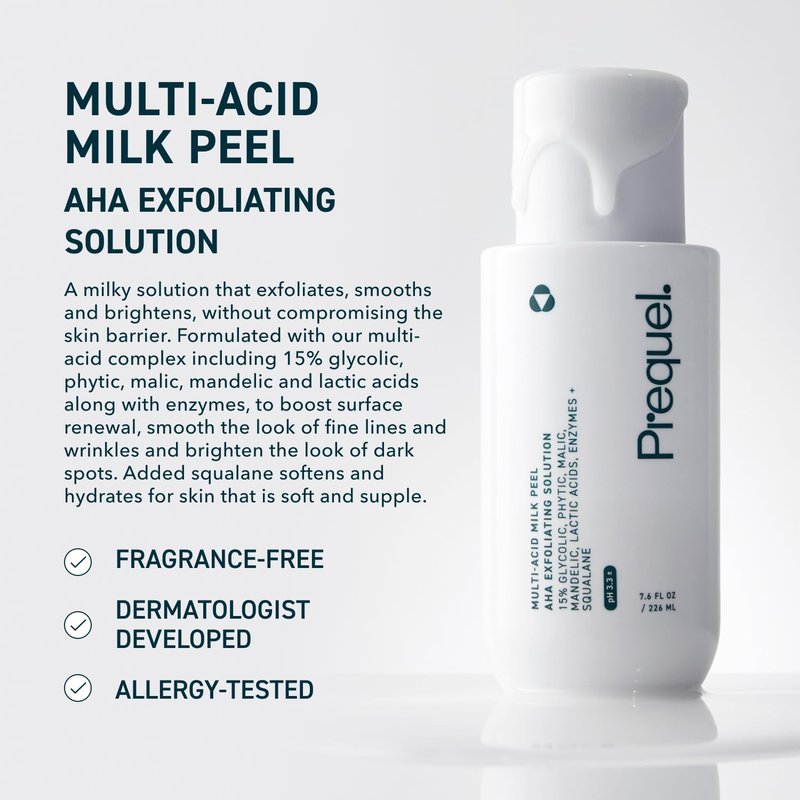 Multi-Acid Milk Peel - 15% Glycolic Acid Exfoliating Solution | Hydrating Chemical Exfoliant, 7.6oz
